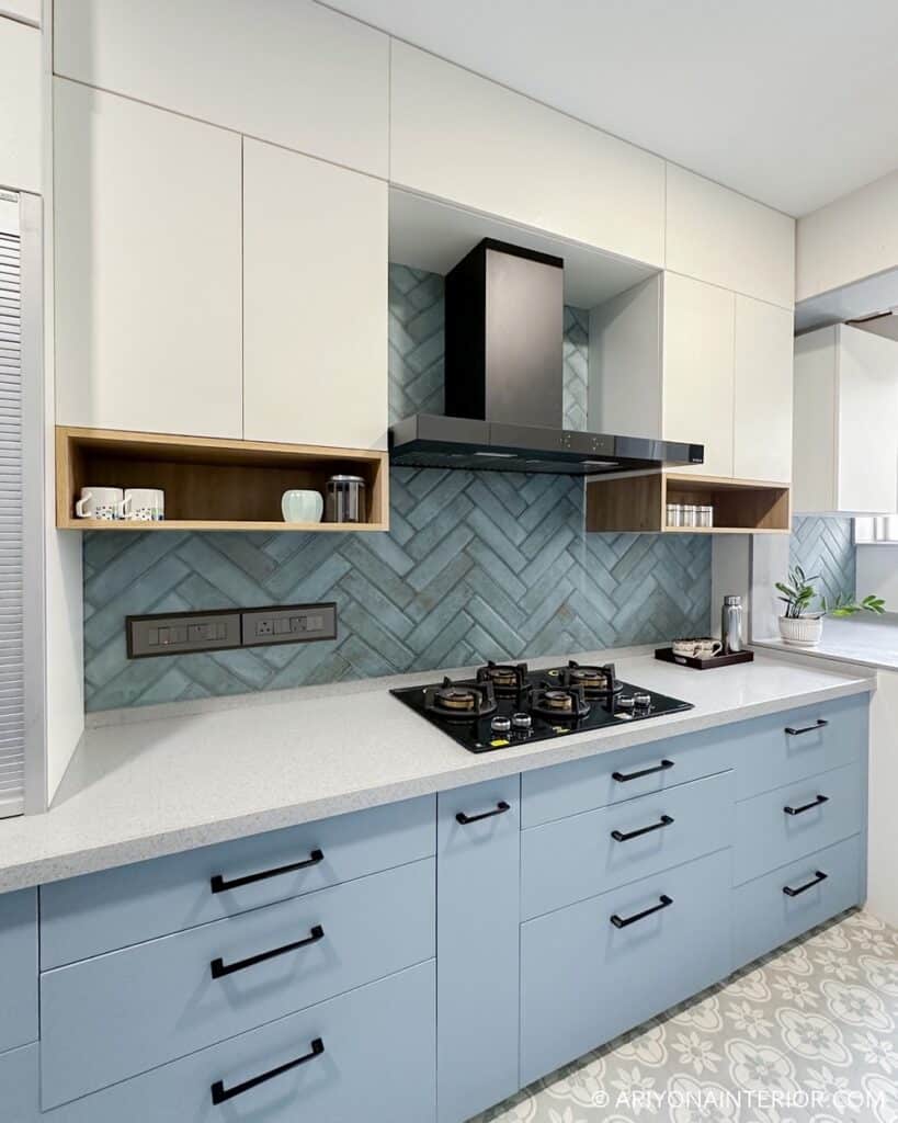 Statement White Kitchen with Blue Accents Ideas