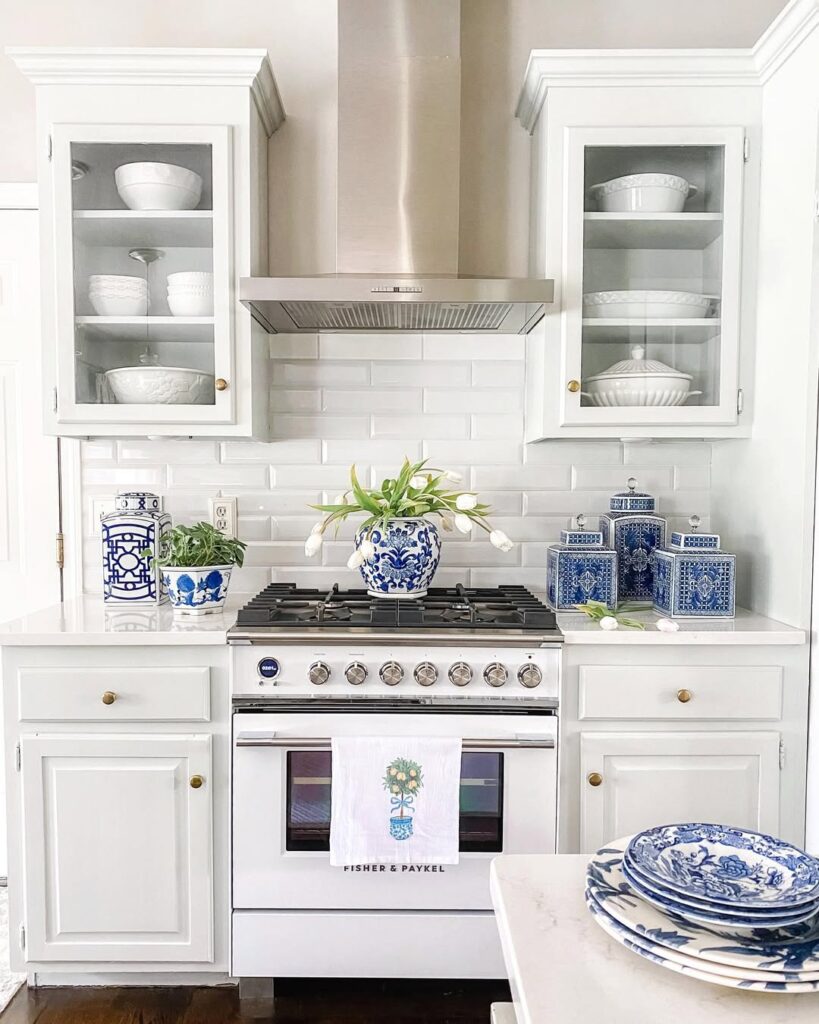 Statement White Kitchen with Blue Accents Ideas
