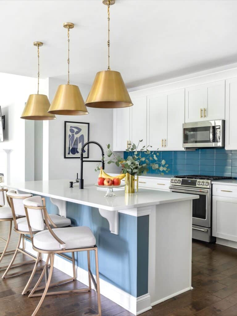 Statement White Kitchen with Blue Accents Ideas