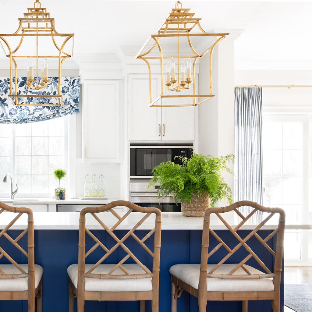 Statement White Kitchen with Blue Accents Ideas