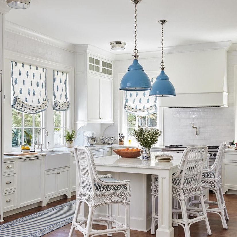 Statement White Kitchen with Blue Accents Ideas