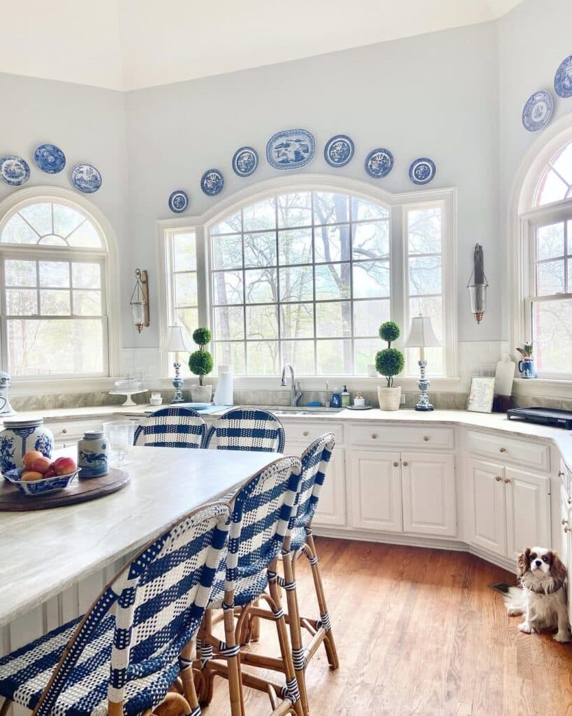 Statement White Kitchen with Blue Accents Ideas
