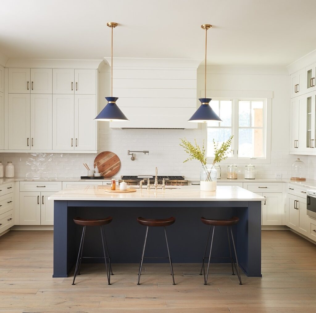 Statement White Kitchen with Blue Accents Ideas