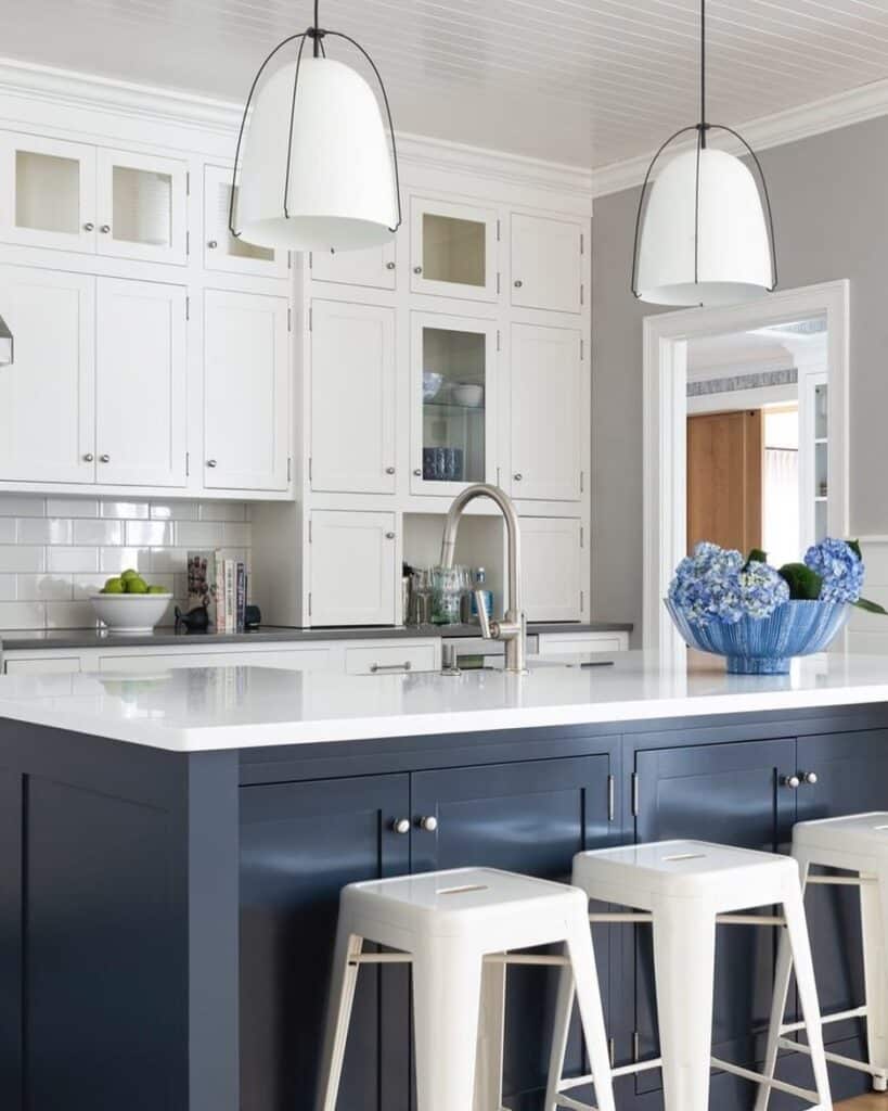 Statement White Kitchen with Blue Accents Ideas