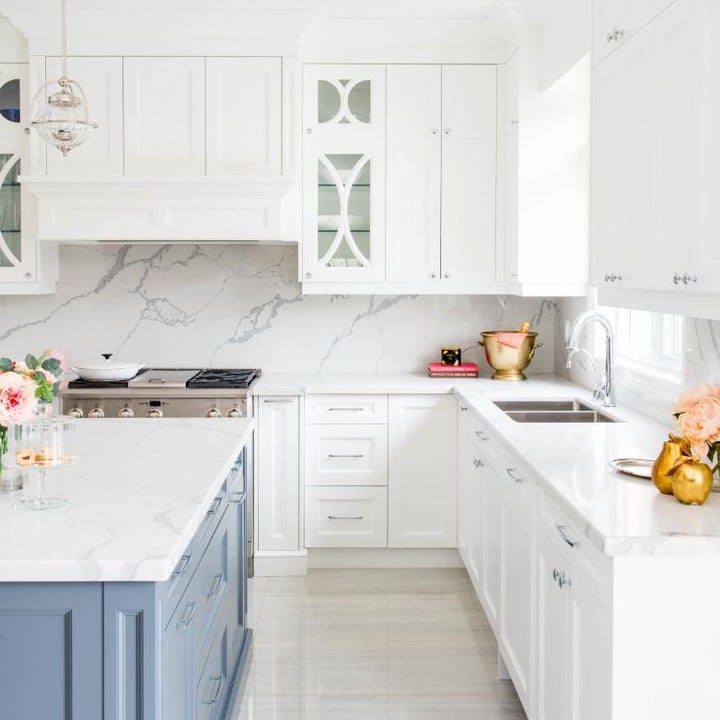 Statement White Kitchen with Blue Accents Ideas