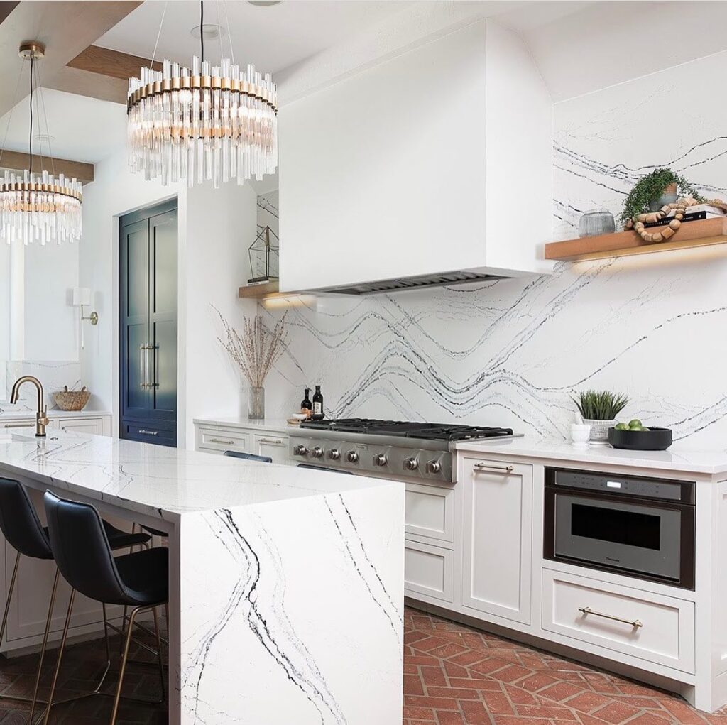 Statement White Kitchen with Blue Accents Ideas