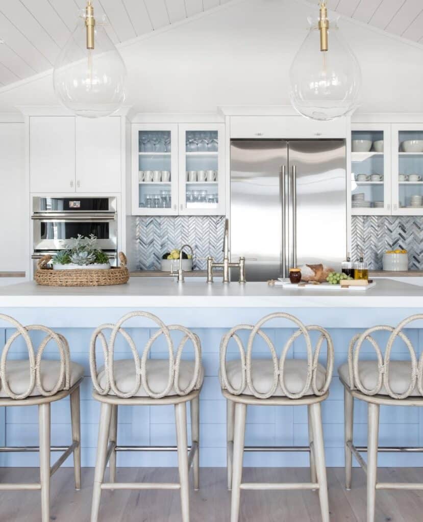 Statement White Kitchen with Blue Accents Ideas