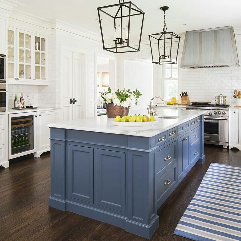 Statement White Kitchen with Blue Accents Ideas