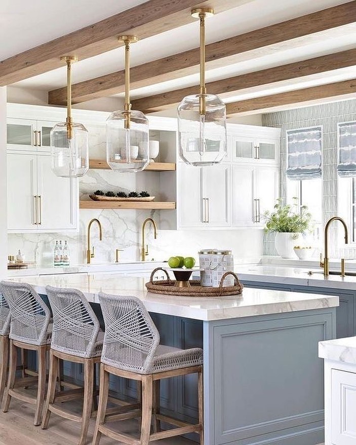 Statement White Kitchen with Blue Accents Ideas