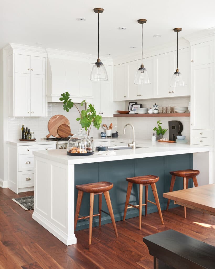 Statement White Kitchen with Blue Accents Ideas