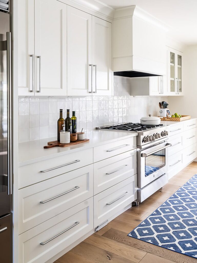 Statement White Kitchen with Blue Accents Ideas